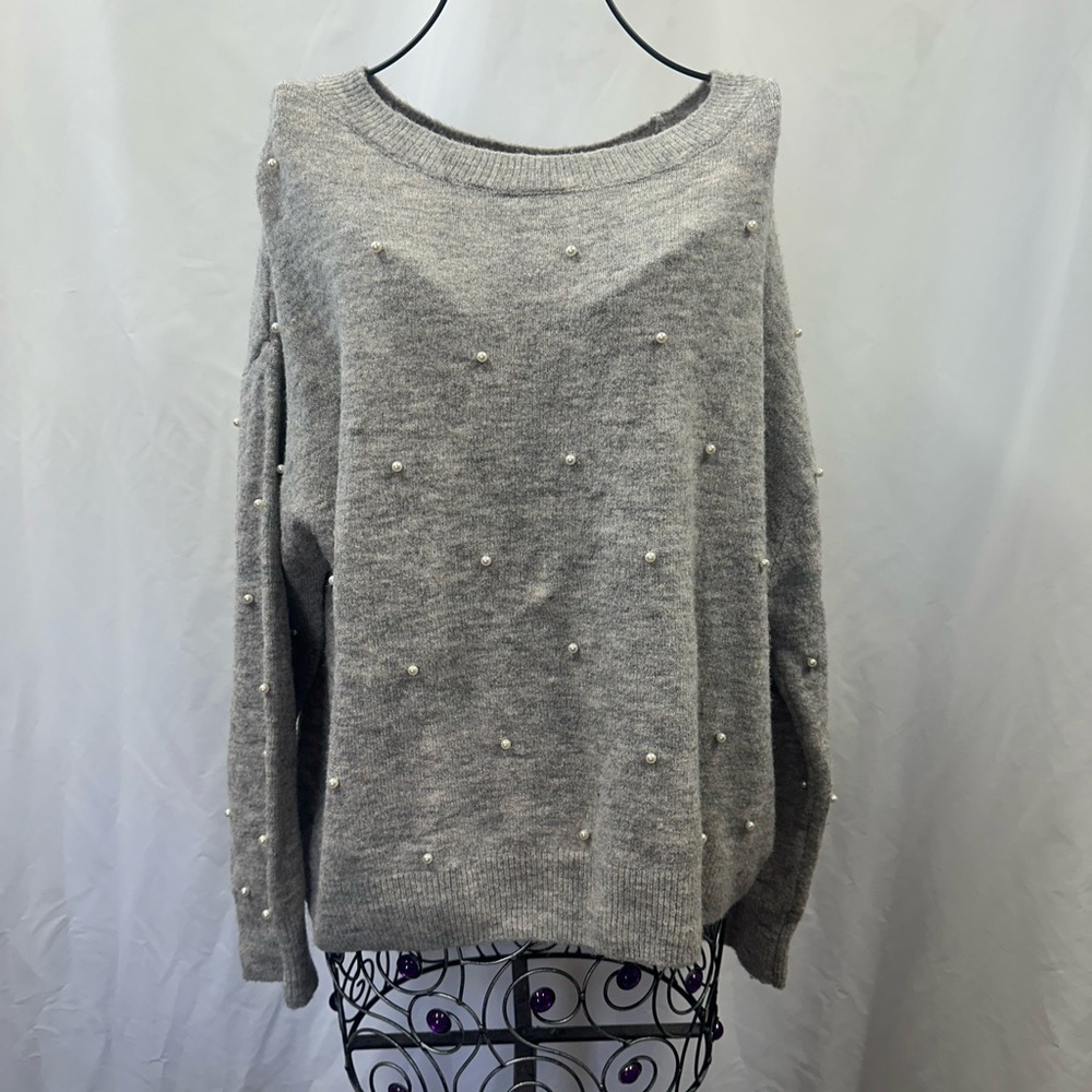 H&M grey sweater with pearl details size L